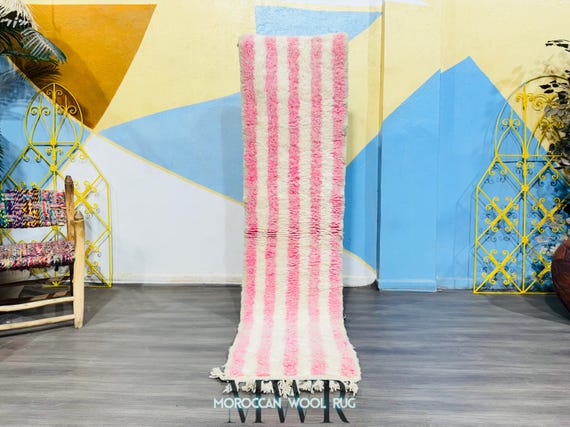 モロッコストライプピンクラグ エクスクルーシブ Geebungalow モロッコラグ ストライプ 幾何学