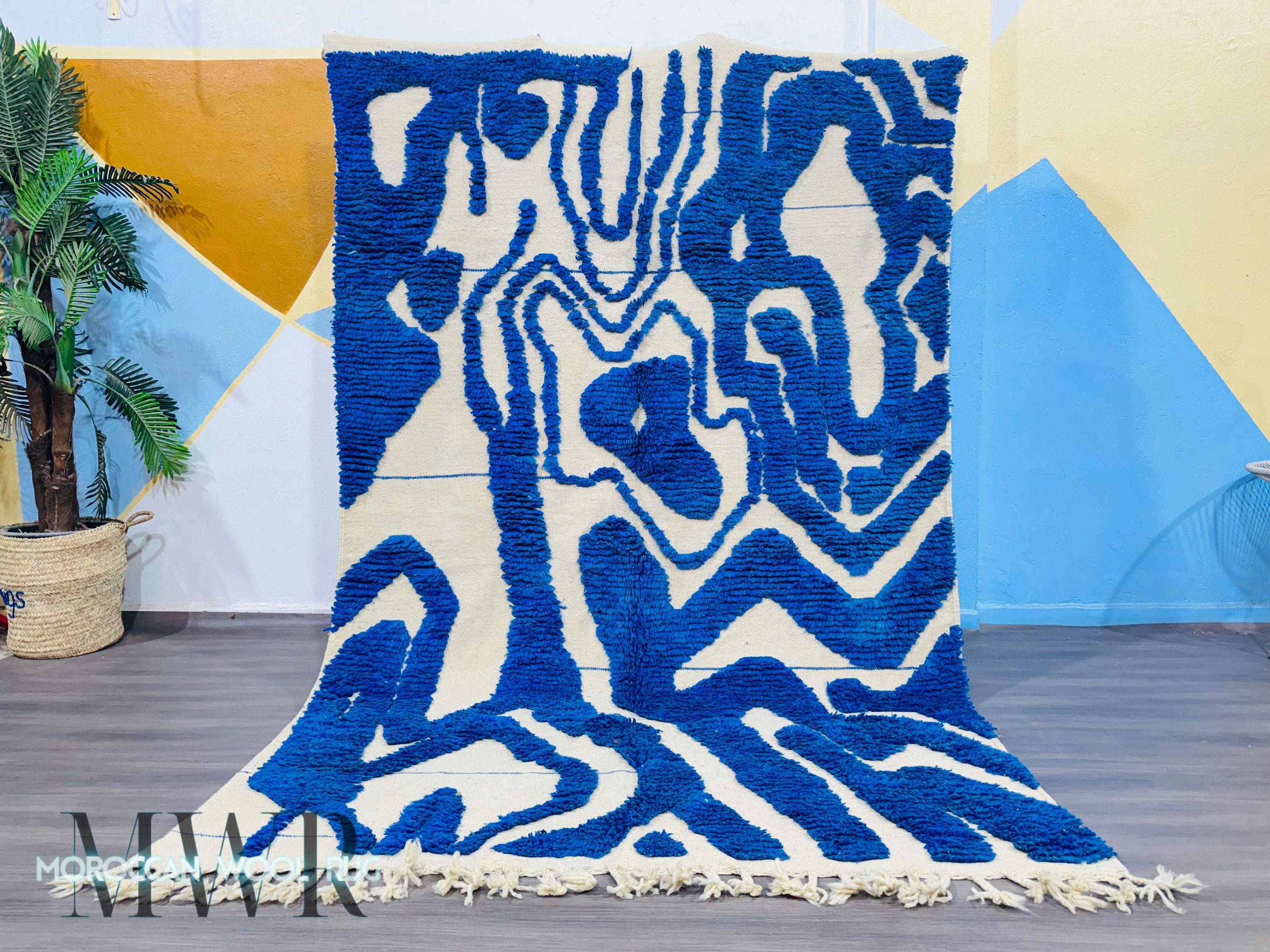 Artistic Moroccan Rug, Handmade Rug, Blue Rug, Moroccan Carpet, Beni Ourain Rug, Tribal Berber Rug, Authentic Carpet, Tapis Marocain