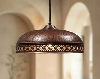Handmade Pendant Light – Rustic Copper Ceiling Lamp – Dome Hanging Light
