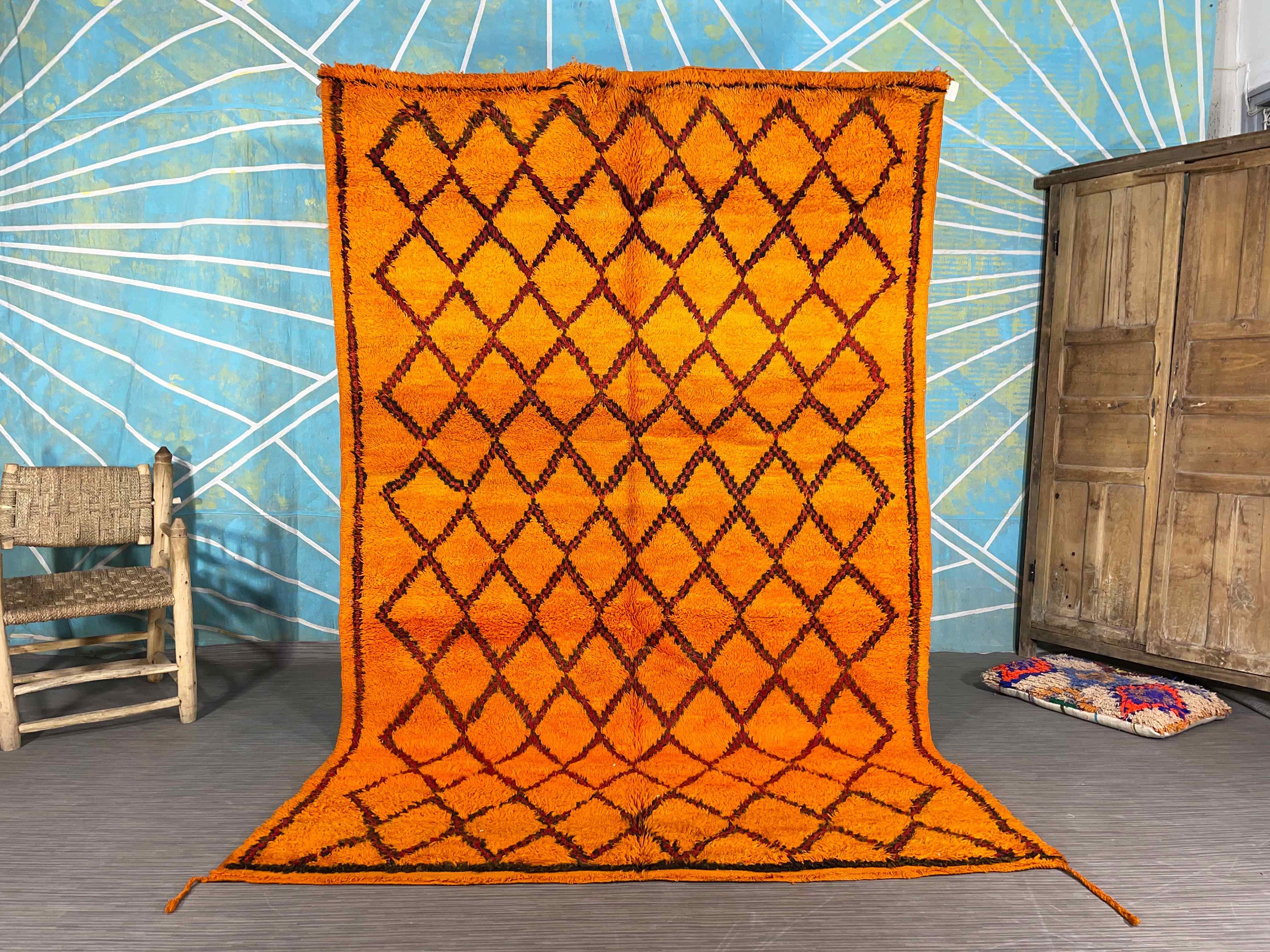 Orange Moroccan rug 6X9 Abstract Carpet Handmade Old Etsy