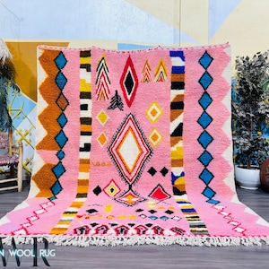 Pink Beni Ourain Rug - Handmade Moroccan Wool Rug - Colorful Berber Carpet - Boho Wool Area Rug - Custom Shaggy Moroccan Rug