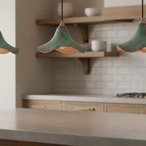 Green Patina Cone Pendant Light - Handmade Copper Lamp - Rustic Ceiling Fixture