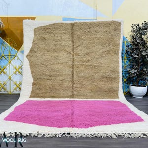 Custom Moroccan Wool Rug - Beige and Pink Soft Rug - Handmade Shaggy Berber Carpet - Modern Area Rug