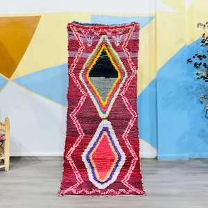 Tapete Boucherouite feito à mão: Tapete berbere boho colorido (8,5 x 2,1 m)