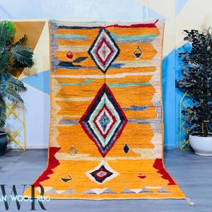 Vintage Orange Boujaad Rug 5x8 FT: Handmade Moroccan Wool Berber Rug