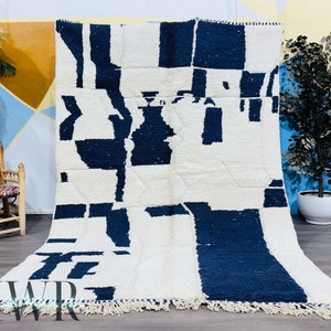 Custom Moroccan Wool Rug - Dark Blue and White Rug - Beni Ourain Rug - Living Room Rug - Moroccan Rug 8x10