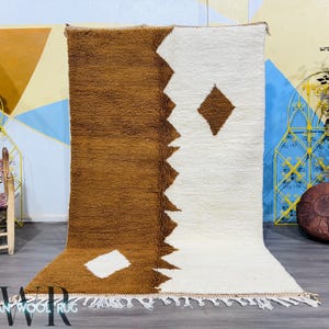 Tappeto Beni Ourain Marocco - Tappeto marocchino bianco e marrone - Tappeto personalizzato - Tappeto berbero - Tappeto marocchino in lana - Tappeto fatto a mano - Tappeto Berbere marrone
