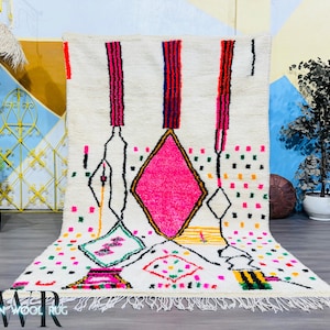 Vibrant Moroccan Rug - Handmade Azilal Carpet - Pink Berber Design - Azilal Style - Bohemian Rug