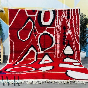 Red Beni Ourain rug - Moroccan Area rug - Handmade Wool rug - Living Room Rug - Moroccan rug Red - Bohemian rug