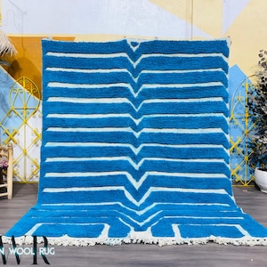 Hand-Knotted Beni Ourain Rug: Modern Blue Berber Wool Carpet