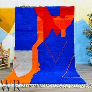 Custom Blue Beni Ourain Rug: Handwoven Moroccan Wool Rug