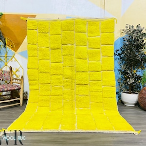 Morrocan Rug Yellow - Beni Ourain Custom Rug - Authentic Morocco Rug, Yellow Moroccan Rug, Wool Area Rug