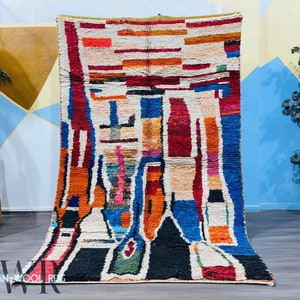 Artistic Handmade Rug - Boujaad Area Rug - Berber Wool Rug - Bohemian Carpet - Moroccan Rug Colorful - Authentic Boujaad Rug
