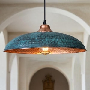 Handmade Oxidized Copper Dome Pendant Light: Industrial Farmhouse Lamp