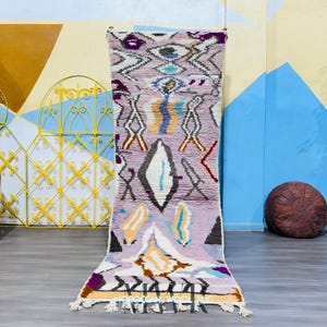Abstract Moroccan Runner Rug, Handwoven Wool Berber Carpet, Soft Pastel Boho Hallway Rug, Long Tribal Shaggy Runner, Custom Morrocan rug