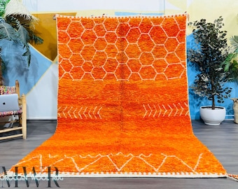 Orange Beni Ourain Rug: Handmade Moroccan Wool Berber Rug - Custom Size