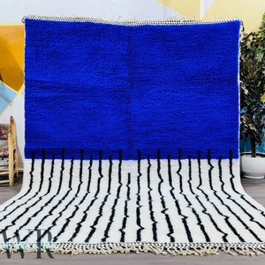 Blue Beni Ourain Rug: Modern Moroccan Wool Carpet, Handmade