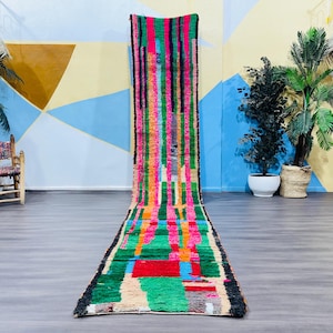 Moroccan Runner Rug, Handmade Runner Rug, Sheep Wool Rug, Colorful Runner Rug, Authentic Rug, Boujaad Runner, Bohemian Rug Tapis Marocain
