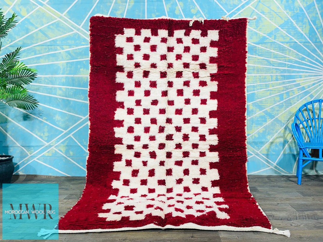 Bugundy Check Rug Personalized Checkerboard Rug, Burgundy and White Checkered Rug for ...