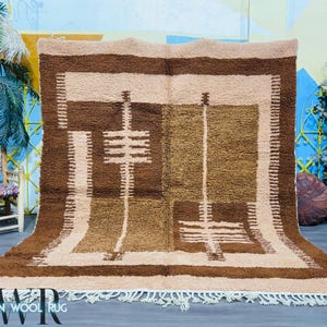 Brown Beni Ourain Rug - Handmade Wool Moroccan Carpet - Beige & Brown Berber Shaggy Rug - Tribal Area Rug - Custom Wool Rug