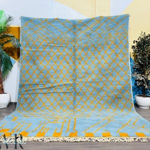 Blue and Orange Beni Ourain Rug: Handmade Moroccan Wool Rug