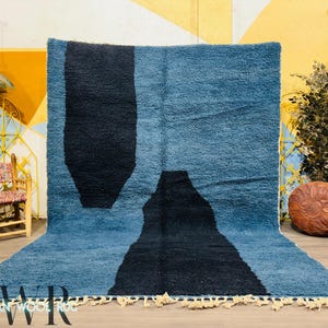 Blue Beni Ourain Rug: Authentic Moroccan Wool Rug, Handwoven