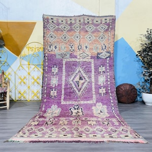 Purple Vintage Moroccan Boujad Rug - Handwoven Wool Tribal Carpet - Boho Geometric Berber Rug Lavender Moroccan Floor Carpet