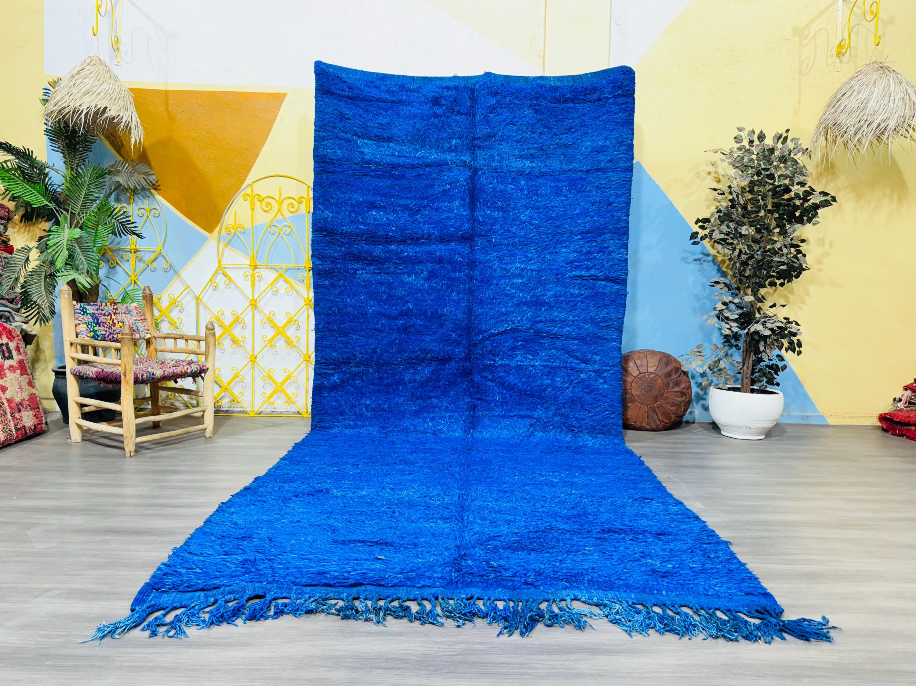 ブルーモーリス　ランドニーX 170cm Majorelle Blue Moroccan Wool Rug: Beni Ourain Style, Handmade