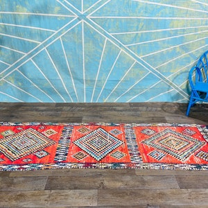ANTIQUE MOROCCAN RUG Vintage Runner Boucherouite Berber rug Moroccan Area rug Traditional Moroccan Carpet Vintage Red Runner image 2