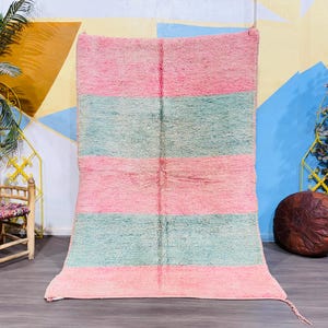 Handmade Pink Berber Rug: Authentic Moroccan Wool Carpet (5 ft x 7.7 ft)