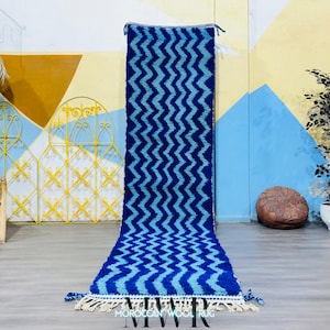 Beautiful Runner Carpet, Morocco Runner Carpet, Striped Blue Runner, Hallway Morocco Blue Rug, Handmade Rug
