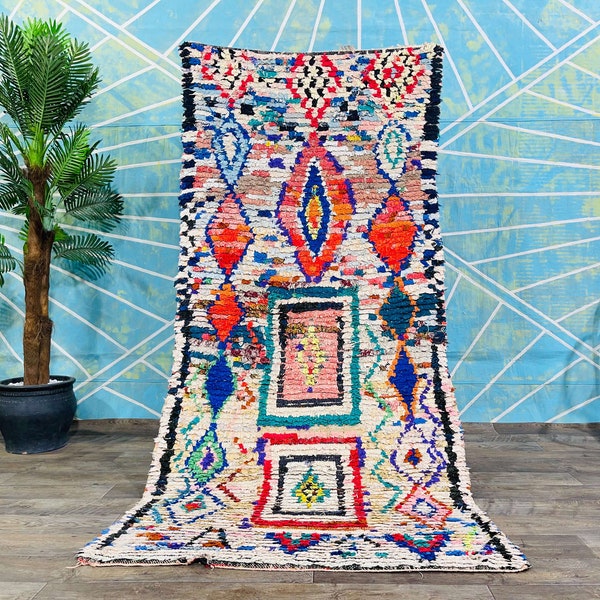 Wonderful Boucherouite Rug, Berber area rug, Multicolored Moroccan rug, Recycled rug, Fabric Rug, Abstract Moroccan Rug, Tapis Boucherouite