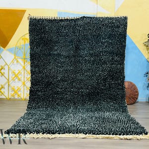 Moroccan Rug - Beni Ourain Rug Black - Authentic Morocco Rug - Moroccan Rug 8x10 - Black Dotted Wool Area Rug