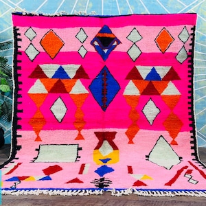 Handwoven Pink Moroccan Rug: Berber Wool Carpet