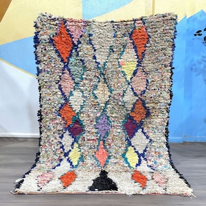 Wonderful Boucherouite Rug Moroccan Rug, Handmade Vintage Rug, Berber Morrocan Rug, Tribal Antique Rug, Small Kitchen Rug, Bohemian Rug
