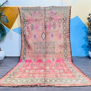 Pink Moroccan rug, Berber rug, Large Area rug, Handmade Wool Rug, Abstract Pink Carpet, Authentic Morocco Rug