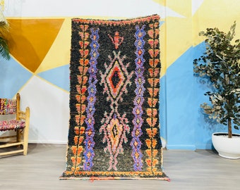 Gift for her, Moroccan Vintage Rug, Minimalist Boho Runner rug, Moroccan Runner Rug, Vintage Boucherouite rug, Wool rug