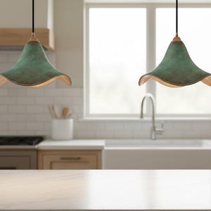 Green Patina Cone Pendant Light - Handmade Copper Lamp - Rustic Ceiling Fixture