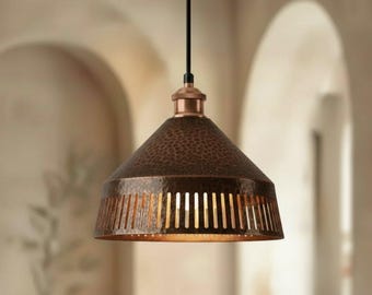 Handmade Hammered Copper Pendant Light, Rustic Farmhouse Kitchen Island Lighting, Copper Dome Lamp