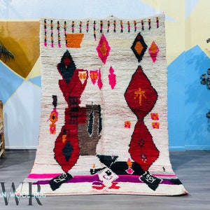 Unique Boujaad Rug - Berber Wool Rug - Moroccan Area Rugs - Authentic Bohemian Rug - Tapis Berbere