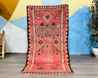 Handmade Wool Berber Runner Rug: Moroccan Design (3.6 ft x 6.2 ft)