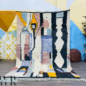 Abstract Moroccan Beni Ourain Rug - Handmade Wool Berber Carpet - Authentic Modern Design - 6x9 Moroccan Rug
