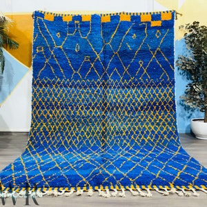 Moroccan Wool Rug - Beni Wool Rug Blue - Bohemian Moroccan Rug - Custom Beni Ourain Rug -