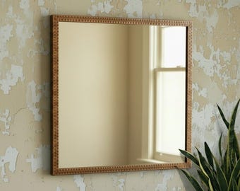 Hand-Hammered Copper square Wall Mirror, Rustic Farmhouse Hanging Mirror