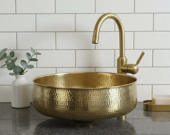 Brass Bathroom Vessel Sink, Vessel Basin, Boho Home Decor