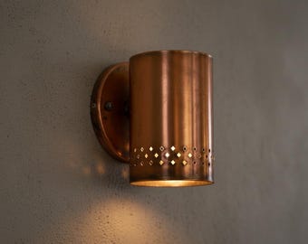 Handmade Copper Wall Sconce, Perforated Farmhouse Style Lighting, Oxidized Copper Wall Light Outdoor & Indoor