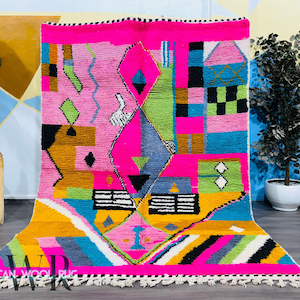 Hand-Knotted Moroccan Berber Rug: Colorful Wool Area Rug