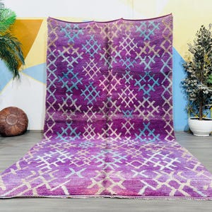 Purple Moroccan Rug, Large Wool Rug, Vintage Minimalist Rug, Boujaad Rug, Bohemian Style Rug, Tapis Berbere