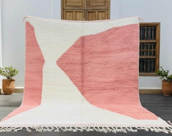 Alfombra Beni Ourain marroquí rosa – Alfombra de lana tejida a mano