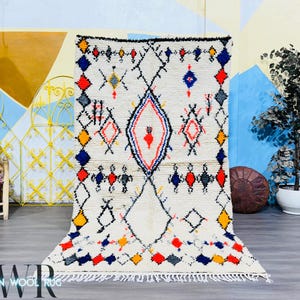 Handmade Beni Custom Moroccan Rug - Wool Berber Carpet with Tribal Motifs - Colorful Azilal Rug - Boho Area Rug